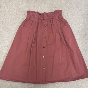 Women's Button-Front Paper Bag Skirt in Rosewood S